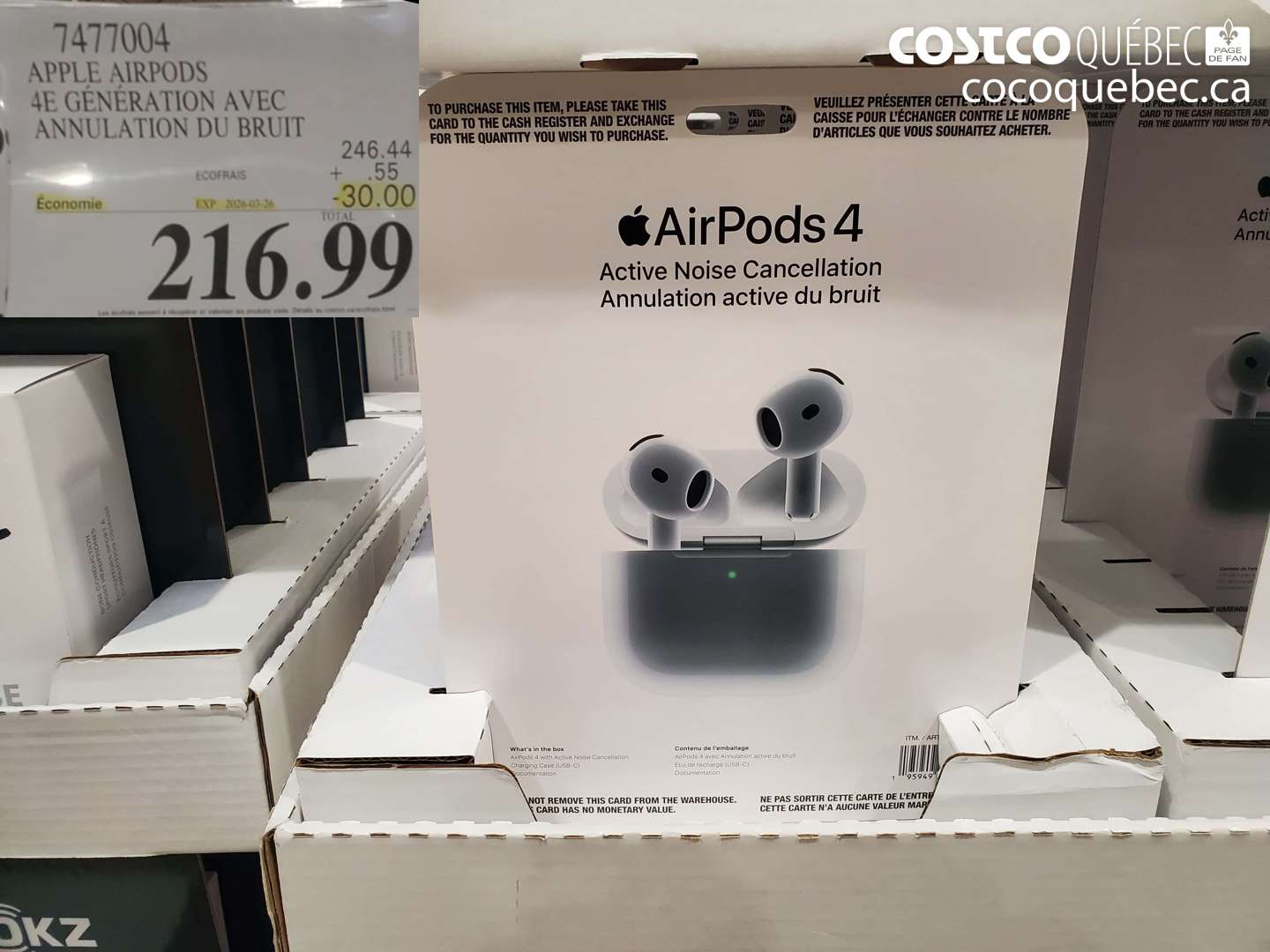 7477004 APPLE AIRPODS 4E GÉNÉRATION AVEC ANNULATION DU BRUIT ($30.00 INSTANT SAVINGS EXPIRES ON 2026-03-26) $216.99