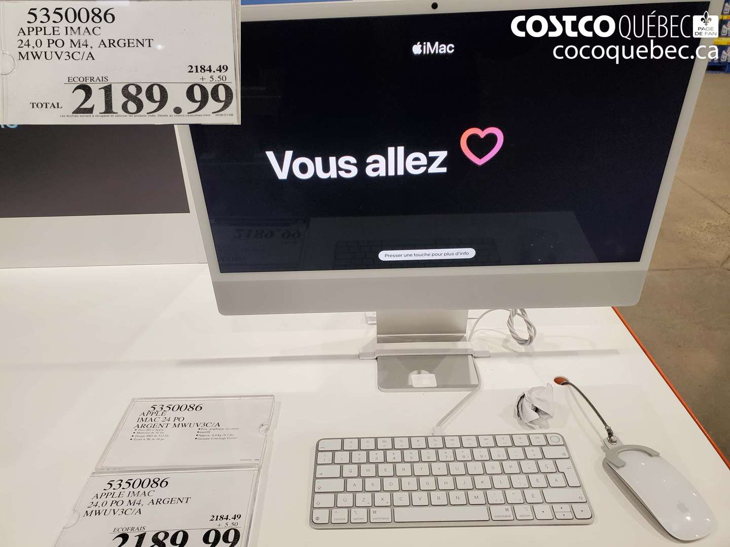 5350086 APPLE IMAC 24,0 PO M4, ARGENT MIWUV3C/A $2189.99