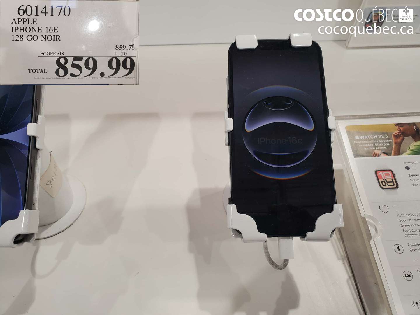 6014170 APPLE IPHONE 16E 128 GO NOIR $859.99