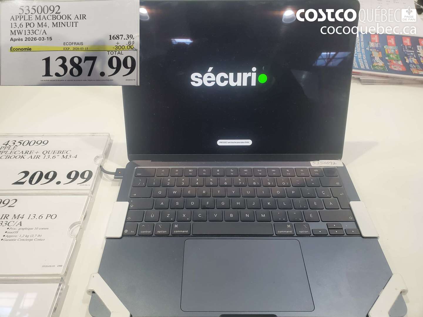 5350092 APPLE MACBOOK AIR 13,6 PO M4, MINUIT MW133C/A ($300.00 INSTANT SAVINGS EXPIRES ON 2026-03-15) $1387.99