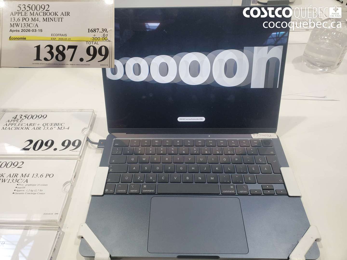 5350092 APPLE MACBOOK AIR 13,6 PO M4, MINUIT MW133C/A ($300.00 INSTANT SAVINGS EXPIRES ON 2026-03-15) $1387.99