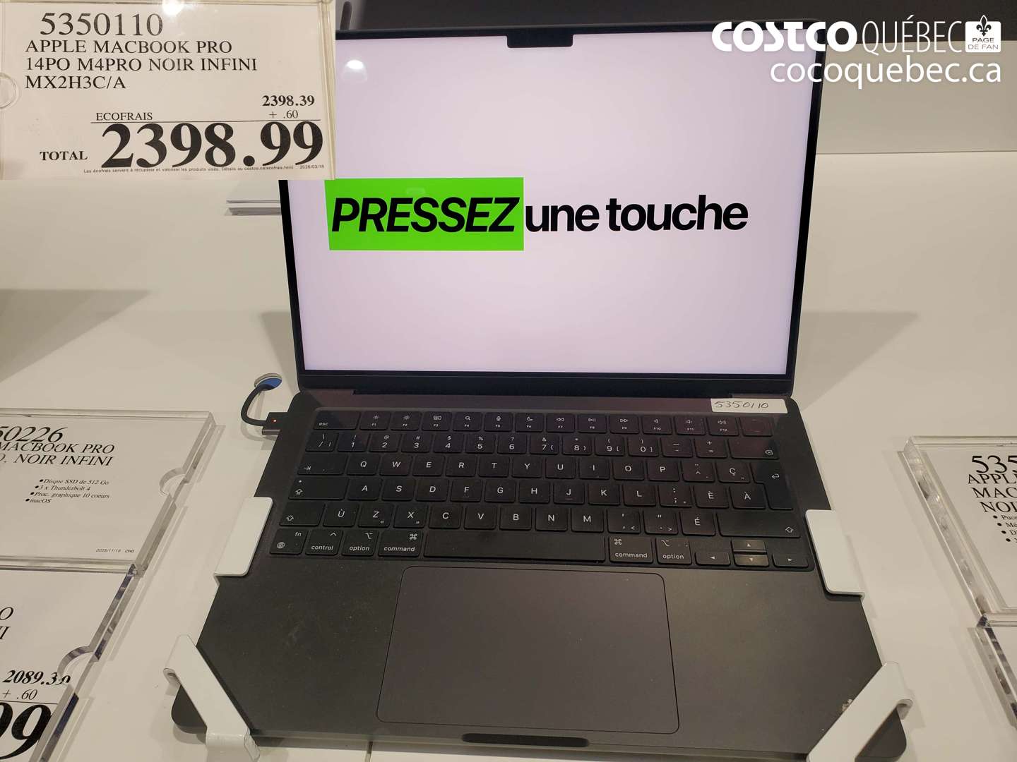 5350110 APPLE MACBOOK PRO 14PO M2PRO NOIR INFINI MX2H3C/A $2398.99