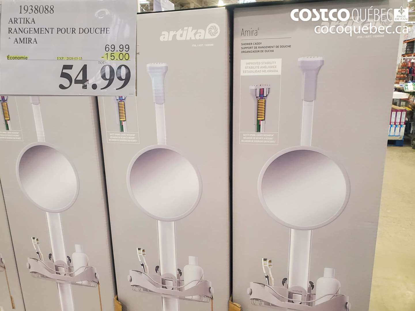 1938088 ARTIKA RANGEMENT POUR DOUCHE AMIRA ($15.00 INSTANT SAVINGS EXPIRES ON 2026-03-15) $54.99