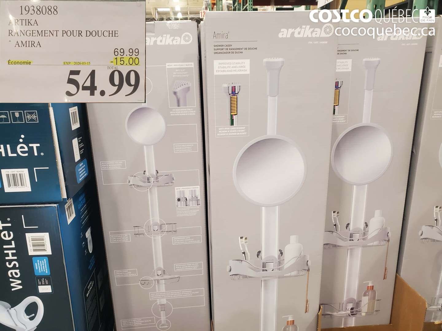 1938088 ARTIKA RANGEMENT POUR DOUCHE AMIRA ($15.00 INSTANT SAVINGS EXPIRES ON 2026-03-15) $54.99