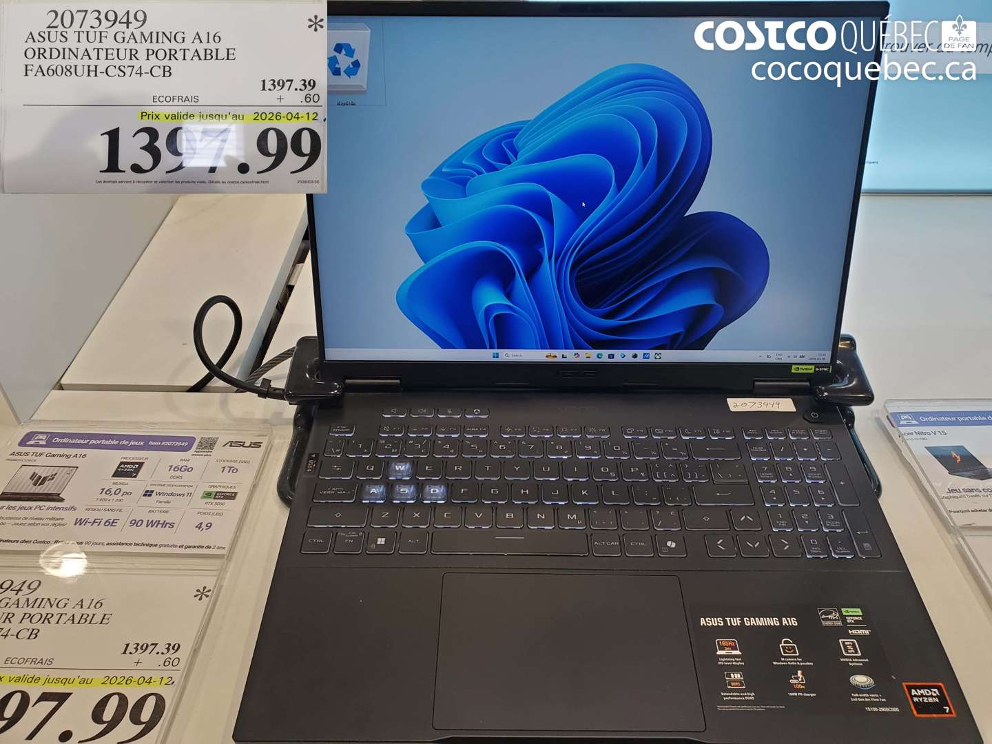 2073949 ASUS TUF GAMING A16 ORDINATEUR PORTABLE FA608UH-CS74-CB (EXPIRES ON 2026-04-12) $1397.99