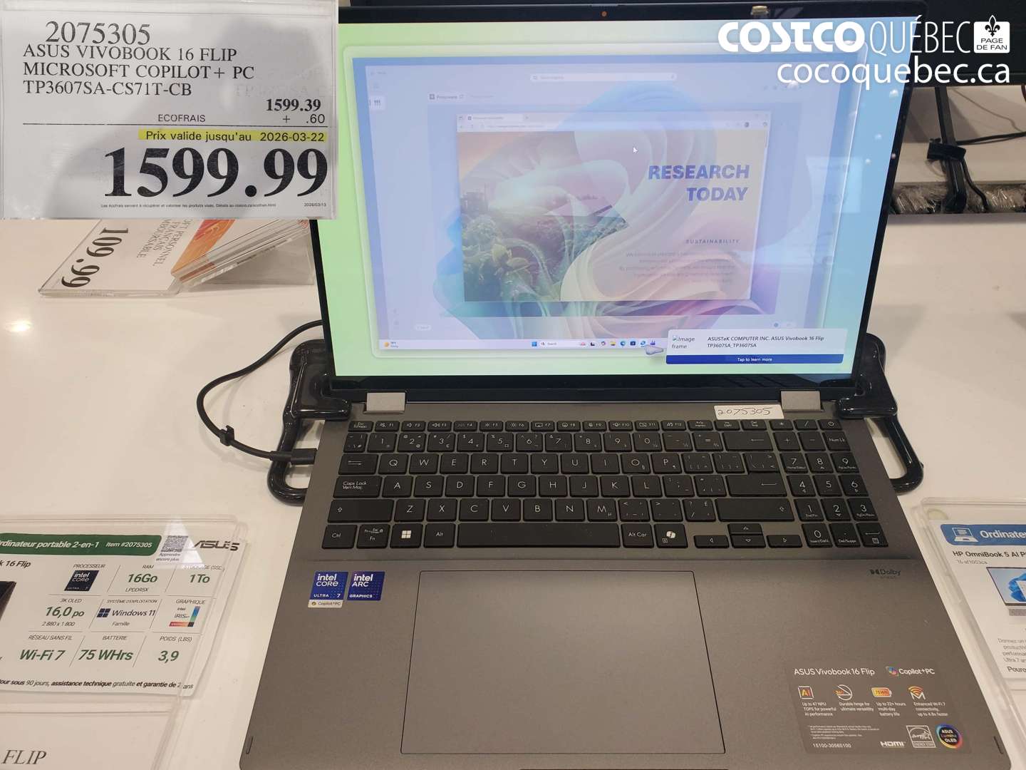 2075305 ASUS VIVOBOK 16 FLIP MICROSOFT COPILOT+ PC TP3607SA-CS11T-CB (EXPIRES ON 2026-03-22) $1599.99