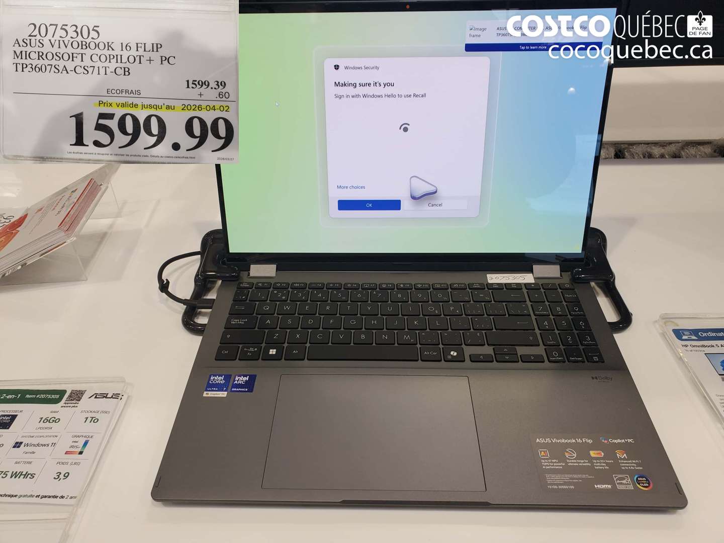 2075305 ASUS VIVOBOK 16 FLIP MICROSOFT COPILOT + PC TP3607SA-CS71T-CB (EXPIRES ON 2026-04-02) $1599.99