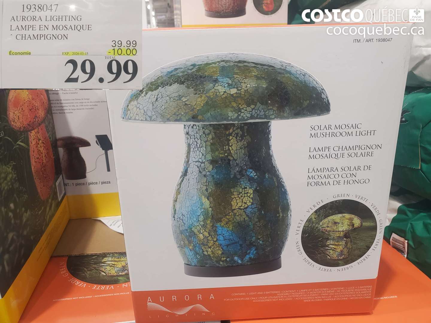 1938047 AURORA LIGHTING LAMPE EN MOSAIQUE CHAMPIGNON ($10.00 INSTANT SAVINGS EXPIRES ON 2026-03-15) $29.99