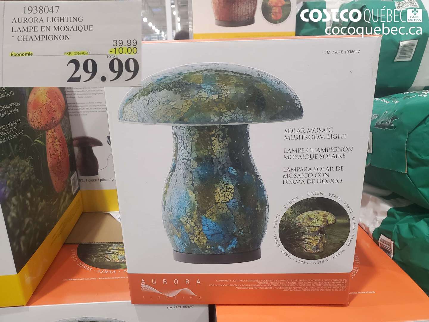 1938047 AURORA LIGHTING LAMPE EN MOSAIQUE CHAMPIGNON ($10.00 INSTANT SAVINGS EXPIRES ON 2026-03-15) $29.99