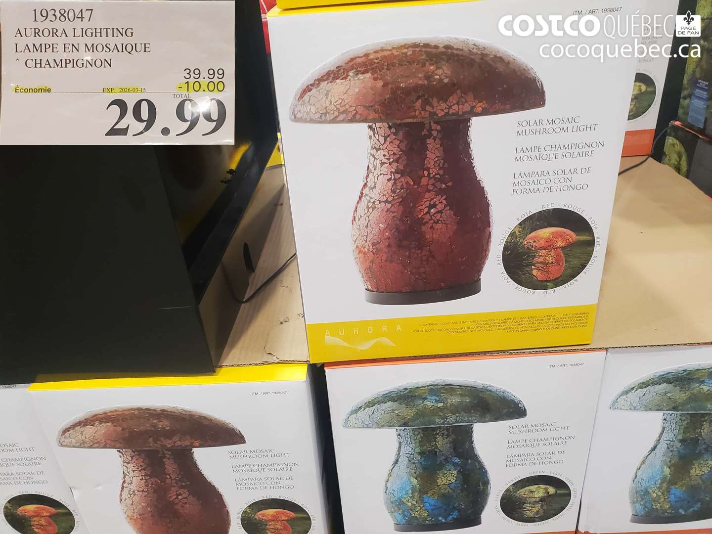 1938047 AURORA LIGHTING LAMPE EN MOSAIQUE CHAMPIGNON ($10.00 INSTANT SAVINGS EXPIRES ON 2026-03-15) $29.99