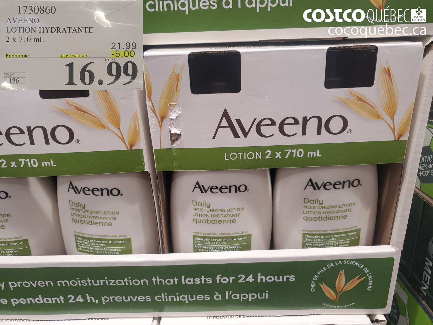 1730860 AVEENO LOTION HYDRATANTE 2 X 710 ML ($5.00 INSTANT SAVINGS EXPIRES ON 2026-03-15) $16.99