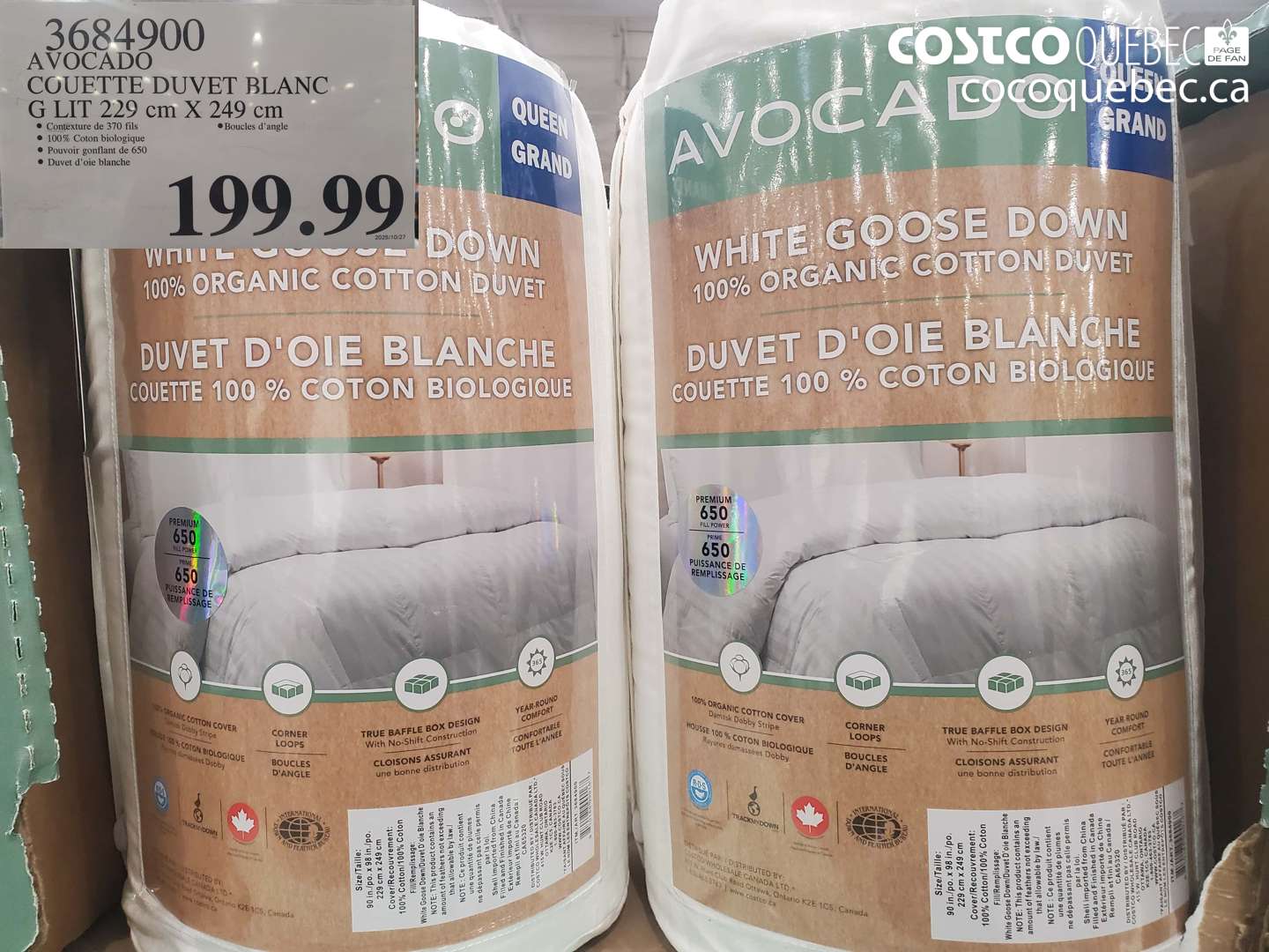 3684900 AVOCADO COUETTE DUVET BLANC G LIT 229 CM X 249 CM $199.99
