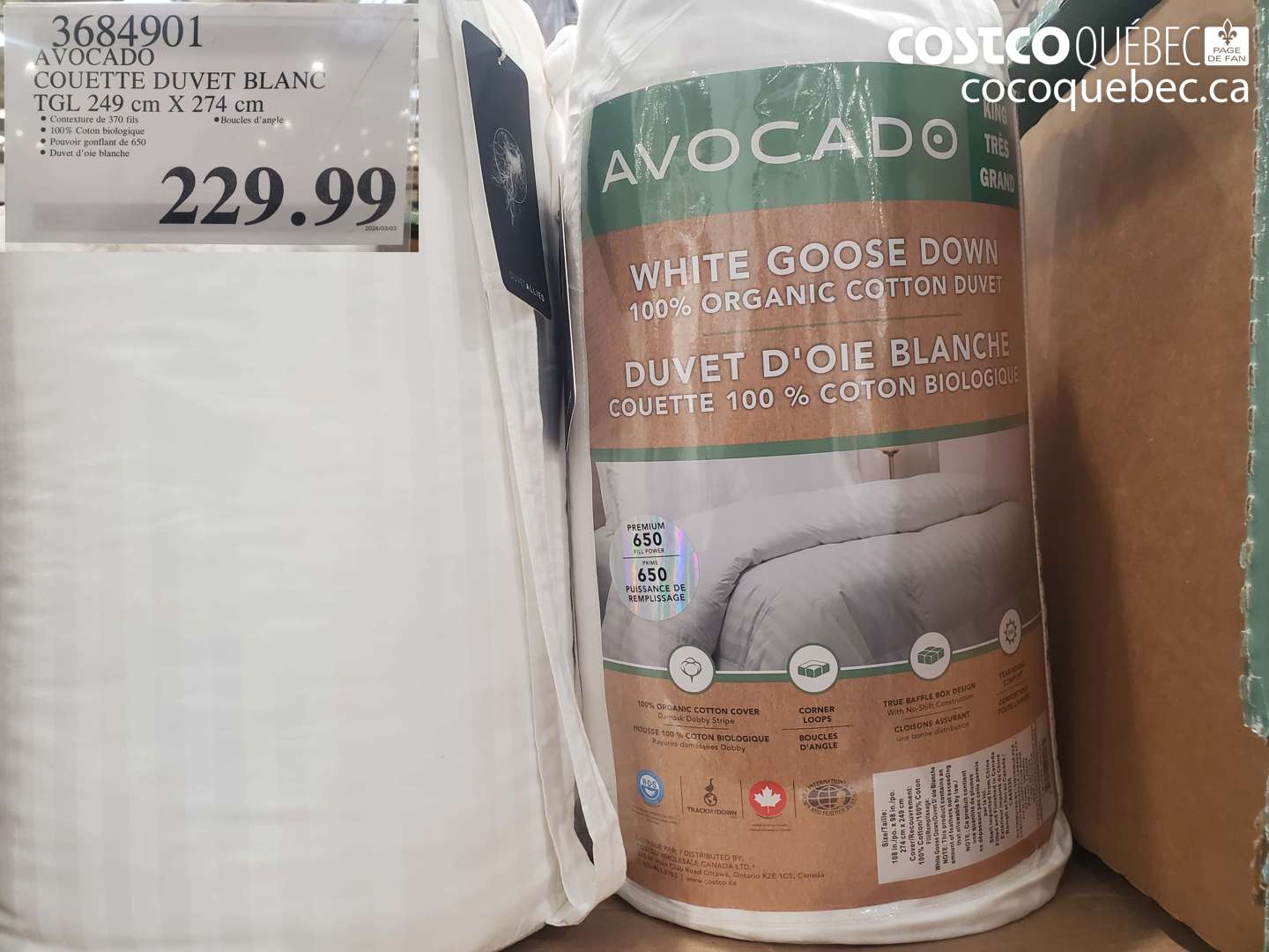 3684901 AVOCADO COUETTE DUVET BLANC TGL 249 CM X 274 CM $229.99