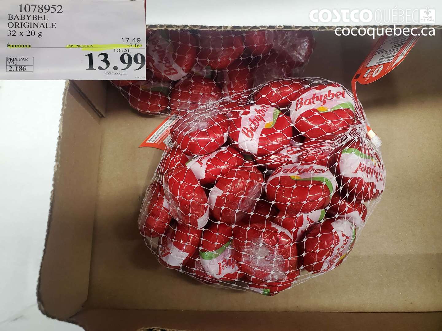 1078952 BABYBEL ORIGINALE 32 X 20 G ($3.50 INSTANT SAVINGS EXPIRES ON 2026-03-15) $13.99