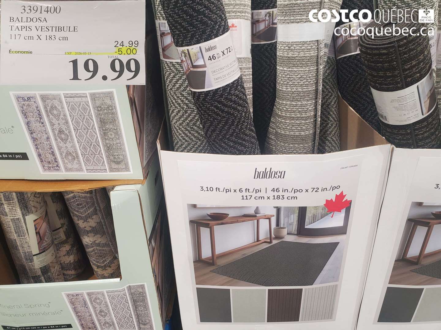 3391400 BALDOSA TAPIS VESTIBULE 117 CM X 183 CM ($5.00 INSTANT SAVINGS EXPIRES ON 2026-03-15) $19.99