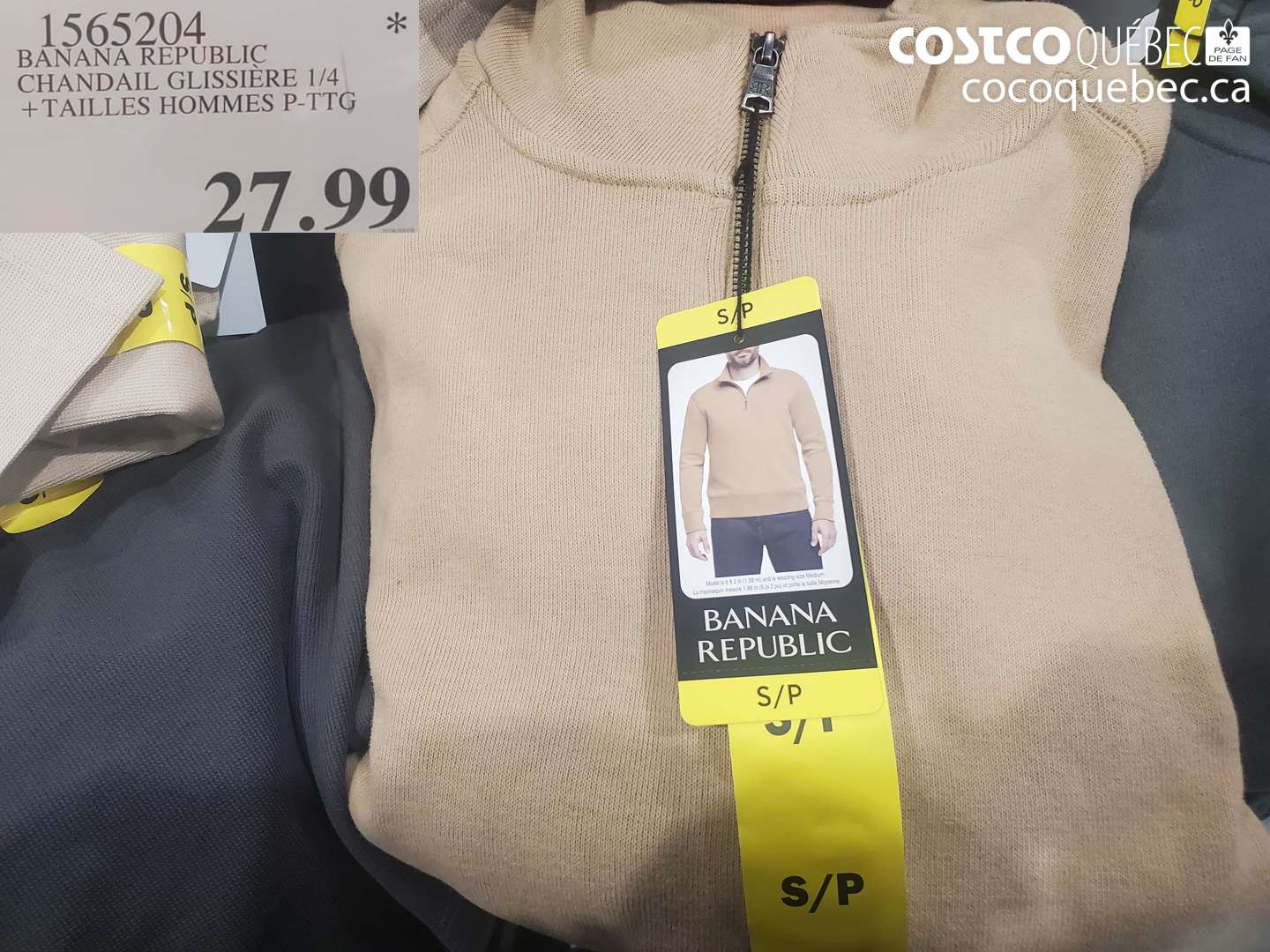 1565204 BANANA REPUBLIC CHANDAL GLISSIÈRE 1/4 + TAILLES HOMMES P-TTG $27.99