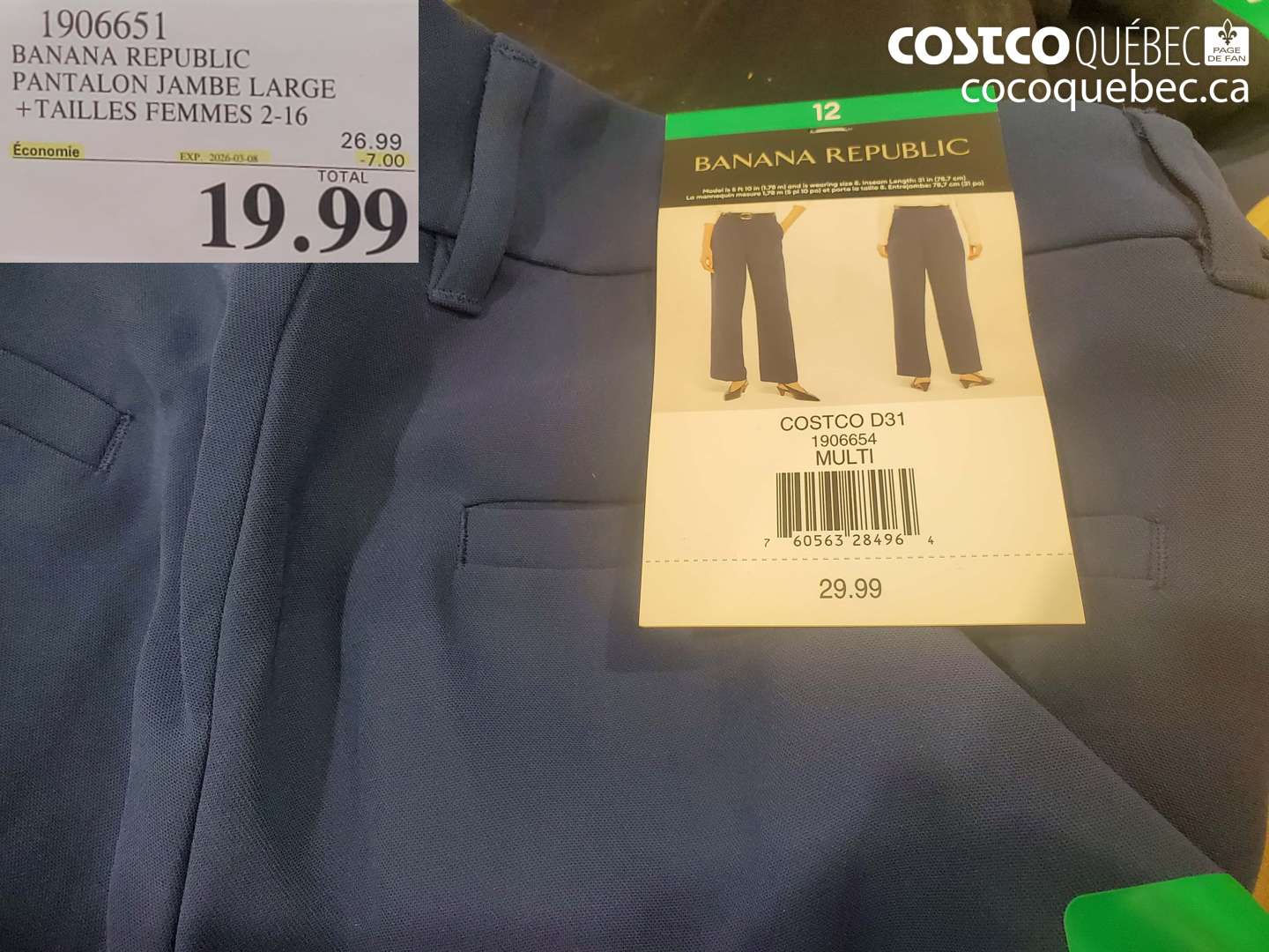 1906651 BANANA REPUBLIC PANTALON JAMBE LARGE + TAILLES FEMMES 2-16 ($7.00 INSTANT SAVINGS EXPIRES ON 2026-03-08) $19.99