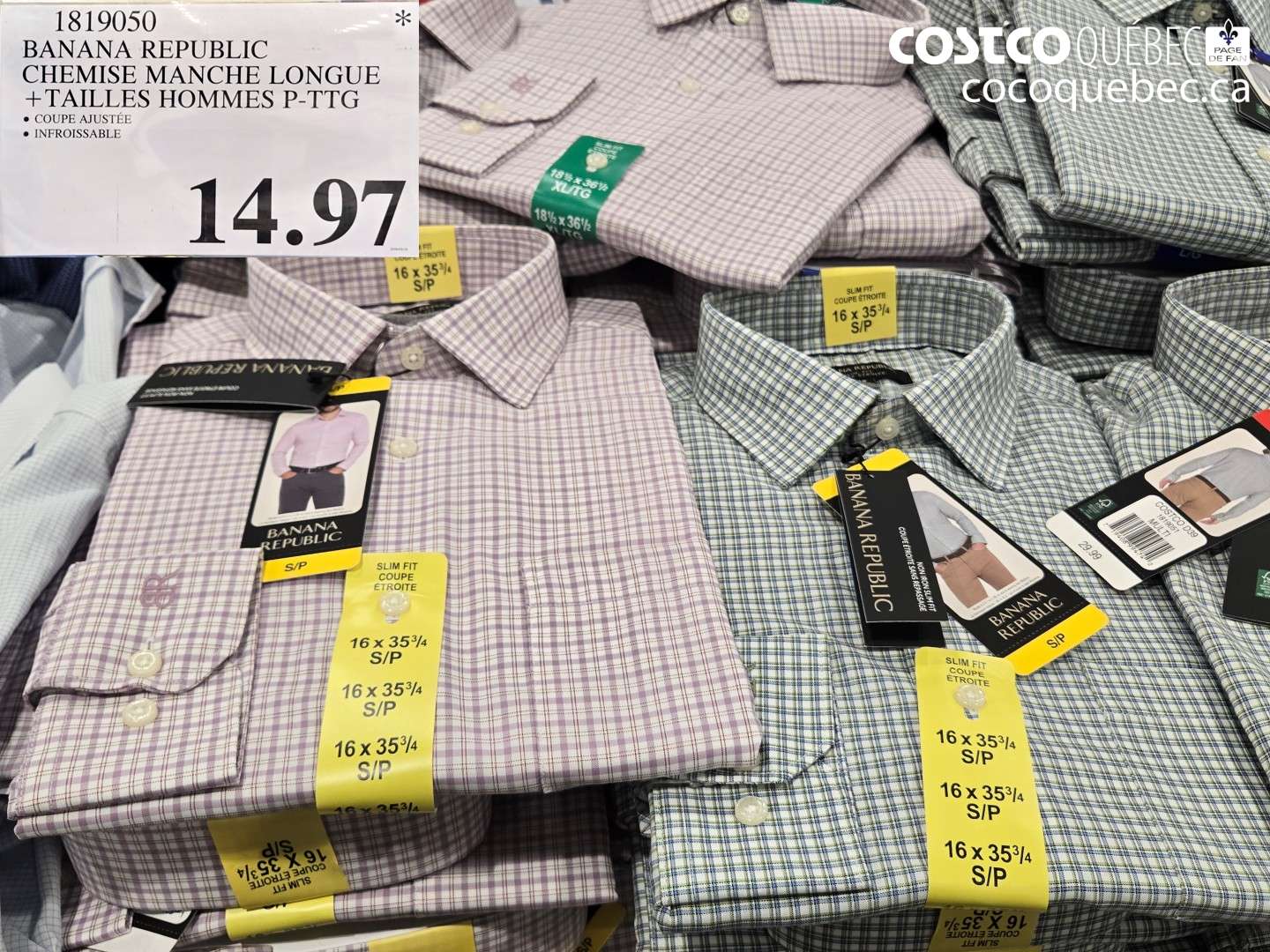 1819050 BANANA REPUBLIC CHEMISE MANCH LONGUE + TAILLES HOMMES P-PTG $14.97