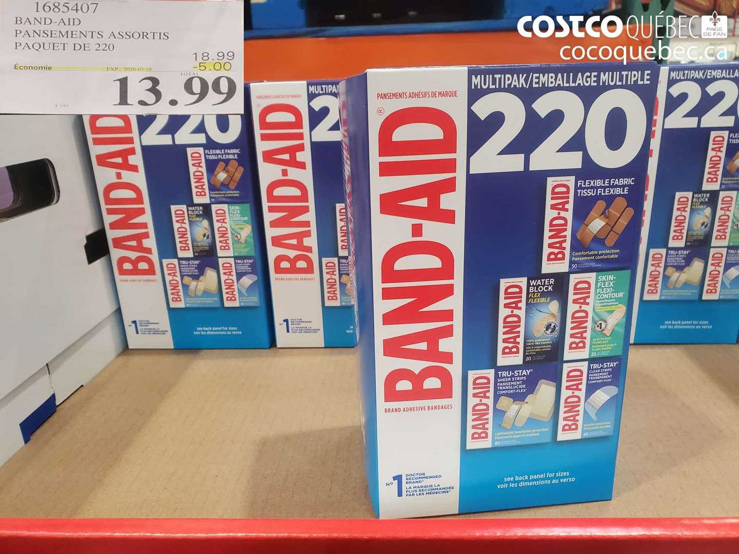 1685407 BAND-AID PANSEMENTS ASSORTIS PAQUET DE 220 ($5.00 INSTANT SAVINGS EXPIRES ON 2026-03-15) $13.99