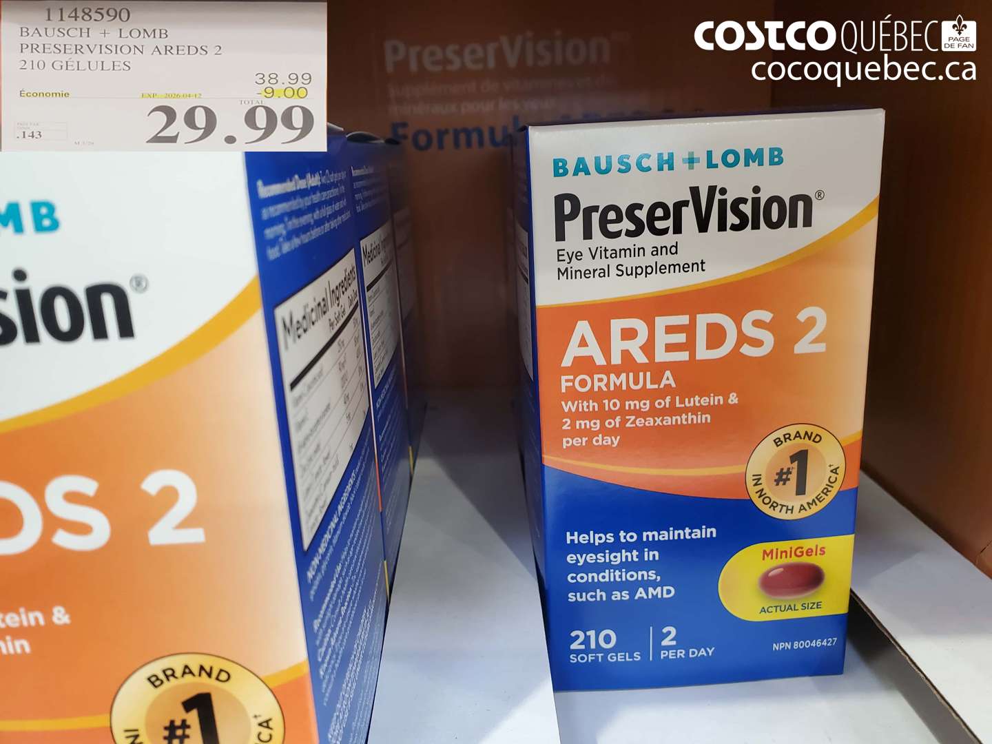 1148590 BAUSCH + LOMB PRESERVISION AREDS 2 210 GÉLULES ($9.00 INSTANT SAVINGS EXPIRES ON 2026-04-12) $29.99