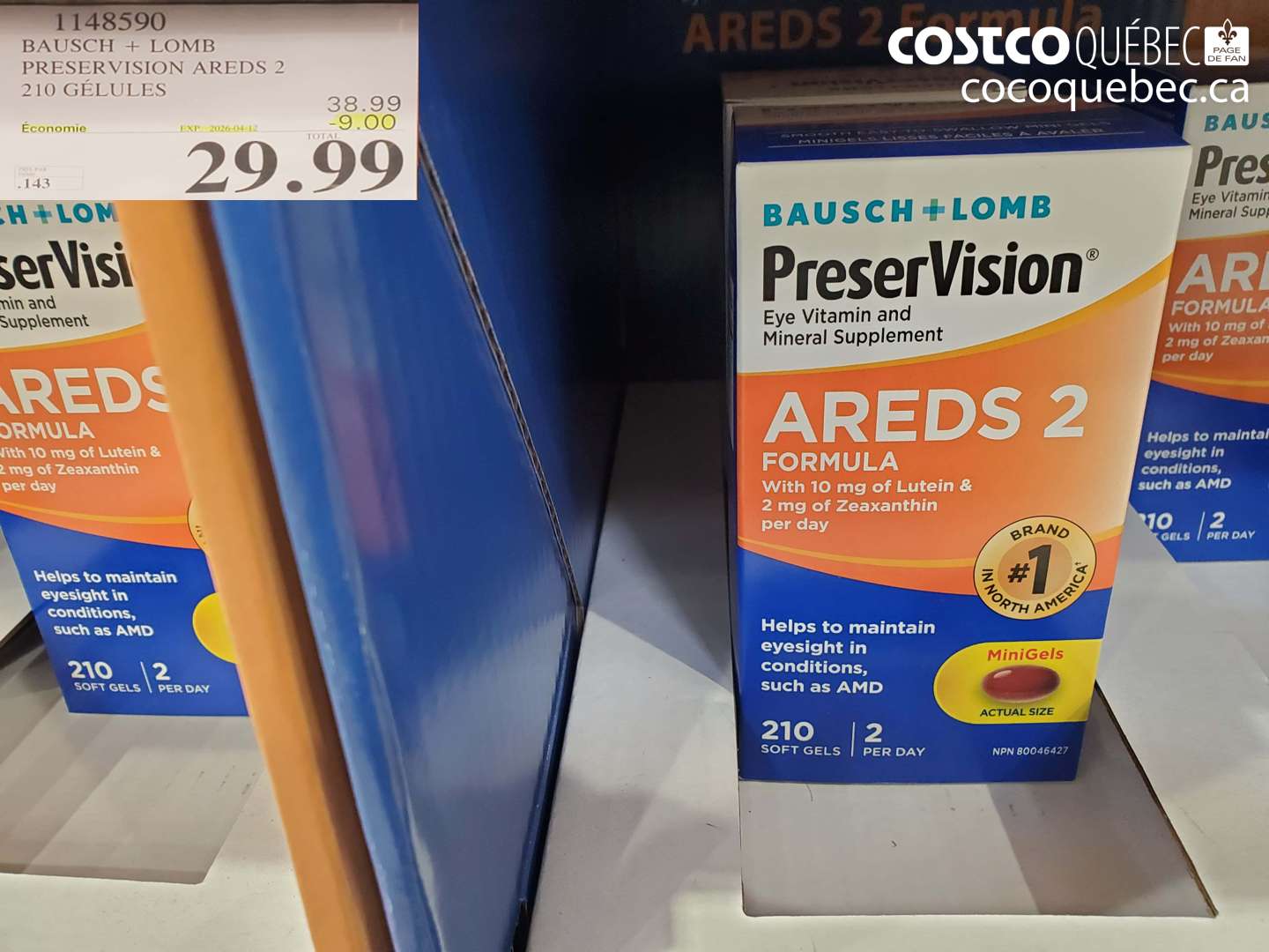1148590 BAUSCH + LOMB PRESERVISION AREDS 2 210 GÉLULES ($9.00 INSTANT SAVINGS EXPIRES ON 2026-04-12) $29.99
