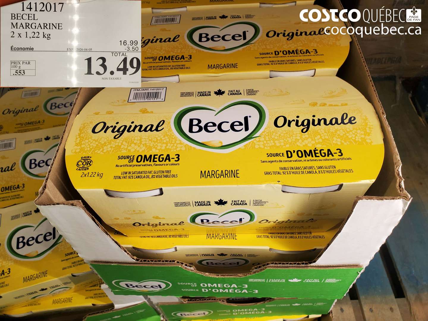 1412017 BECEL MARGARINE 2 X 1,22 KG ($3.50 INSTANT SAVINGS EXPIRES ON 2026-04-05) $13.49