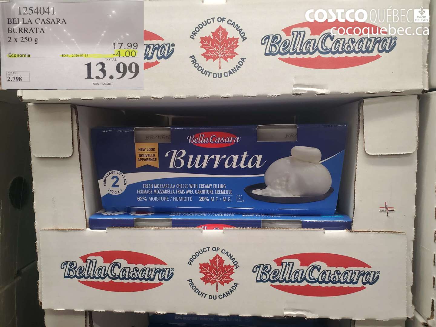 1254041 BELLA CASARA BURRATA ($4.00 INSTANT SAVINGS EXPIRES ON 2026-03-15) $13.99