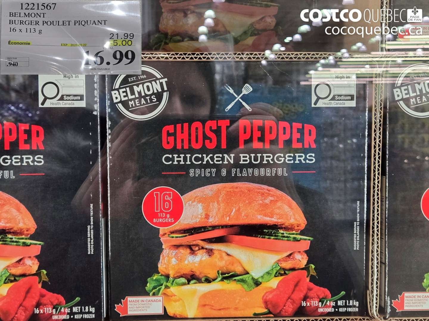 1221567 BELMONT BURGER POULET PIQUANT 16 X 113 G ($5.00 INSTANT SAVINGS EXPIRES ON 2026-03-22) $16.99