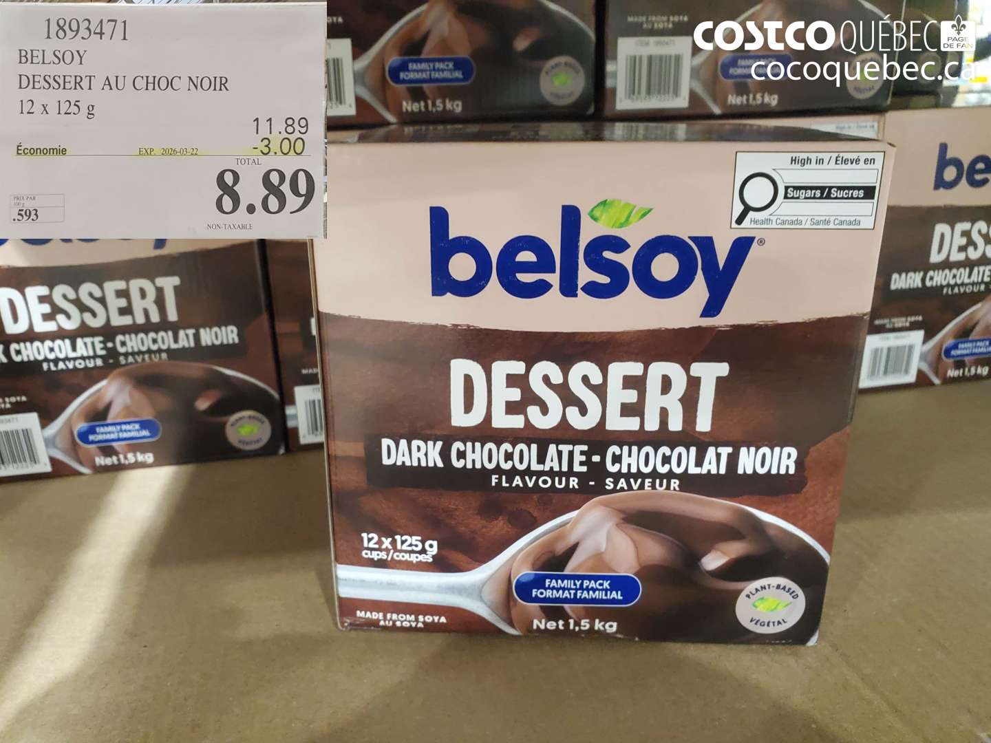 1893471 BELSOY DESSERT AU CHOC NOIR 12 X 125 G ($3.00 INSTANT SAVINGS EXPIRES ON 2026-03-22) $8.89