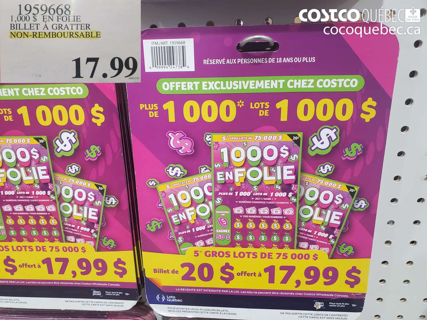 1959668 BILLET À GRATTER NON-REMBOURSABLE $17.99