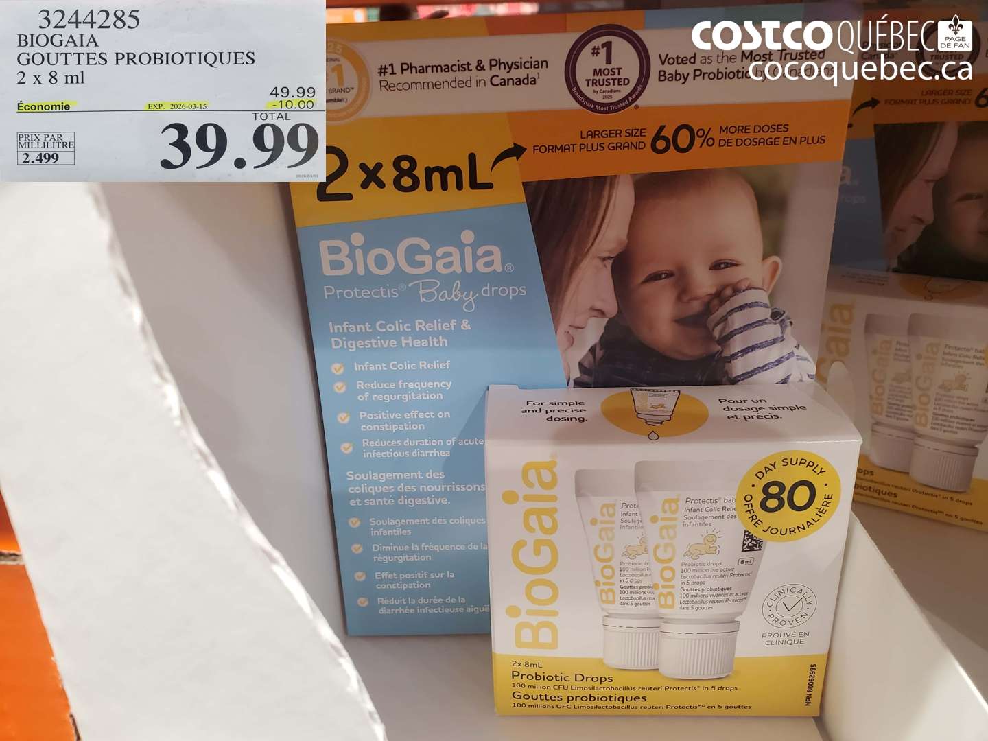 3244285 BIOGAIA GOUTTES PROBIOTIQUES 2 X 8 ML ($10.00 INSTANT SAVINGS EXPIRES ON 2026-03-15) $39.99