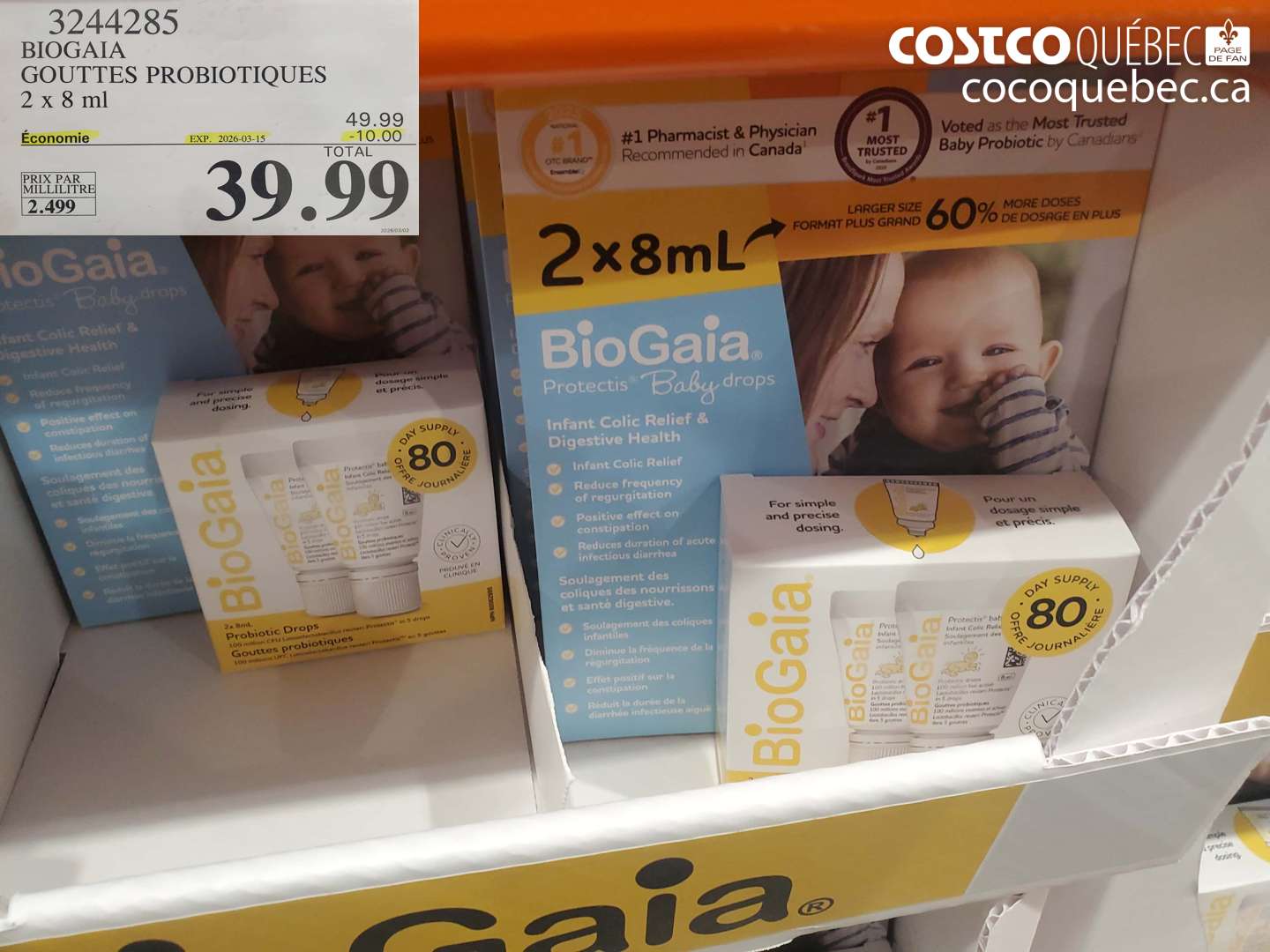 3244285 BIOGAIA GOUTTES PROBIOTIQUES 2 X 8 ML ($10.00 INSTANT SAVINGS EXPIRES ON 2026-03-15) $39.99