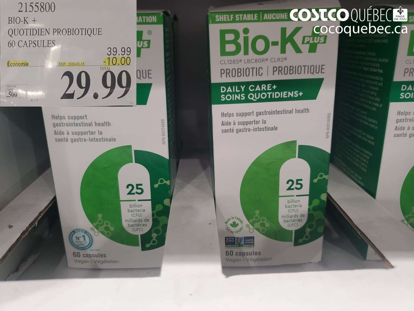 2155800 BIO-K + QUOTIDIEN PROBIOTIQUE 60 CAPSULES ($10.00 INSTANT SAVINGS EXPIRES ON 2026-03-15) $29.99