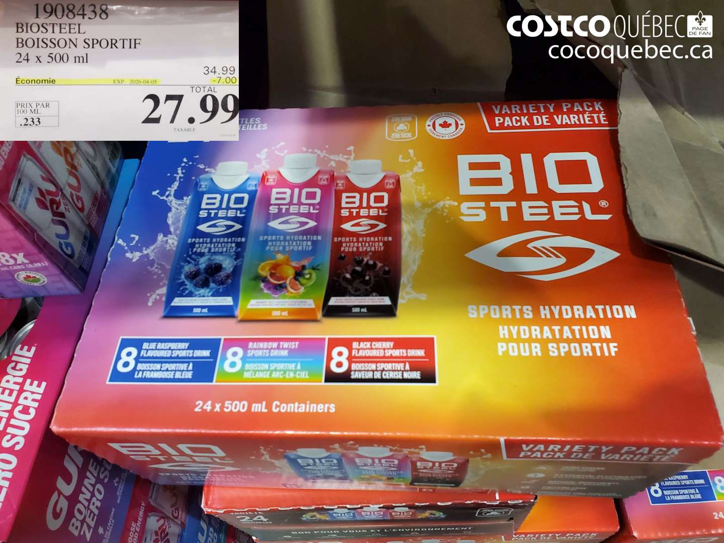 1908438 BIOSTEEL BOISSON SPORTIF 24 X 500 ML ($7.00 INSTANT SAVINGS EXPIRES ON 2026-04-05) $27.99