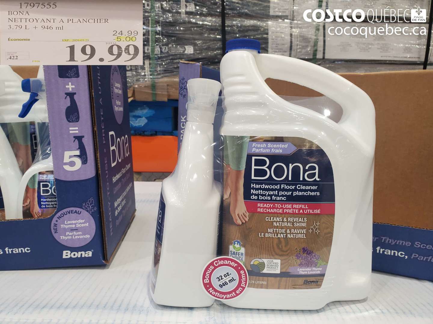 1797555 BONA NETTOYANT A PLANCHER 3.79 L + 946 ml ($5.00 INSTANT SAVINGS EXPIRES ON 2026-03-29) $19.99