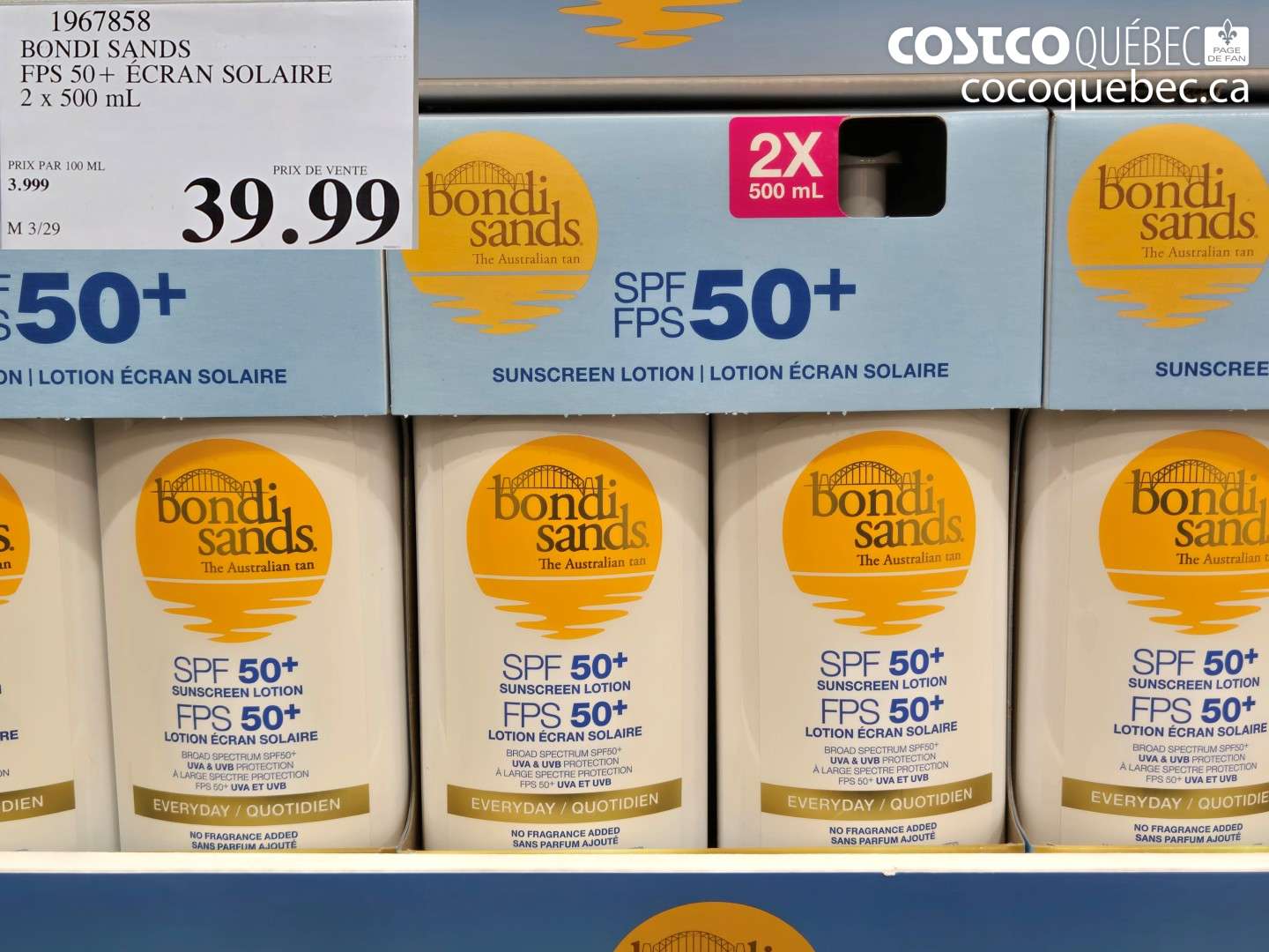 1967858 BONDI SANDS FPS 50+ ÉCRAN SOLAIRE 2 X 500 ML $39.99