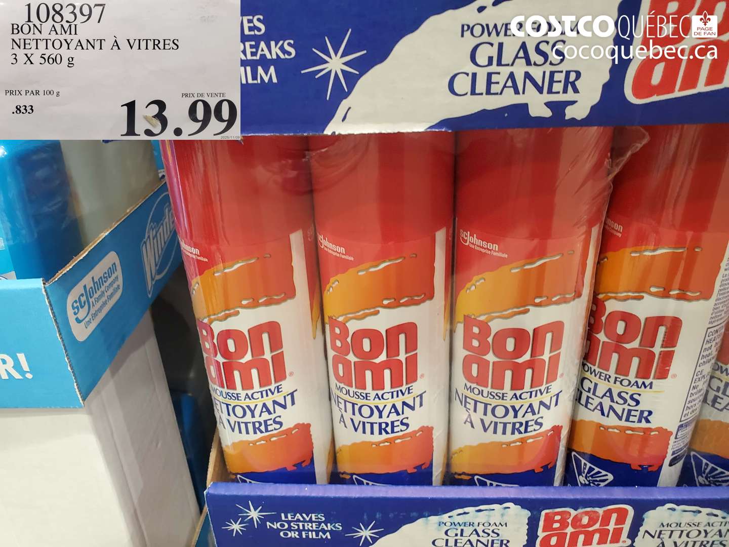 108397 BON AMI NETTOYANT À VITRES 3 X 560 G $13.99
