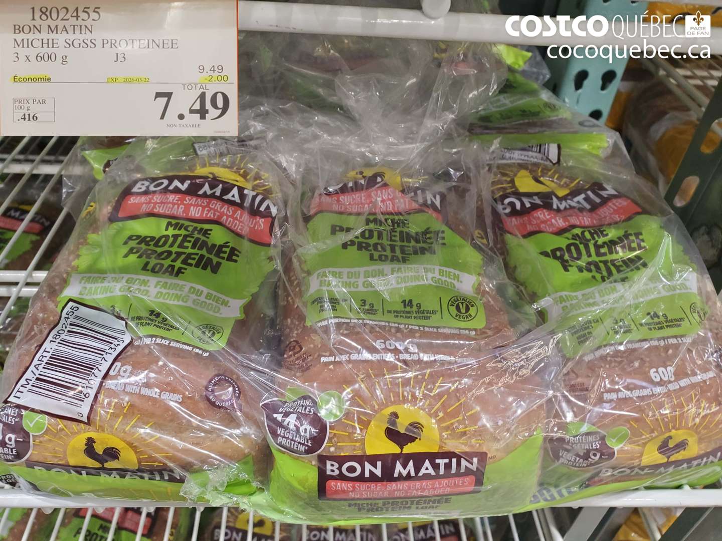 1802455 BON MATIN MICHE SGSS PROTEINEE 3 X 600 G ($2.00 INSTANT SAVINGS EXPIRES ON 2026-03-22) $7.49