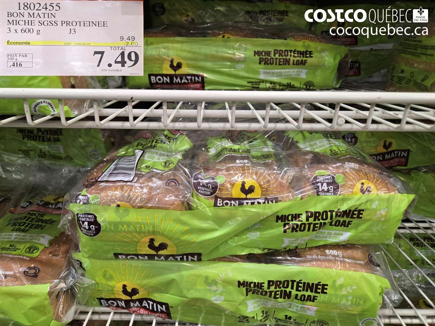 1802455 BON MATIN MICHE SGSS PROTEINEE 3 X 600 G ($2.00 INSTANT SAVINGS EXPIRES ON 2026-03-22) $7.49