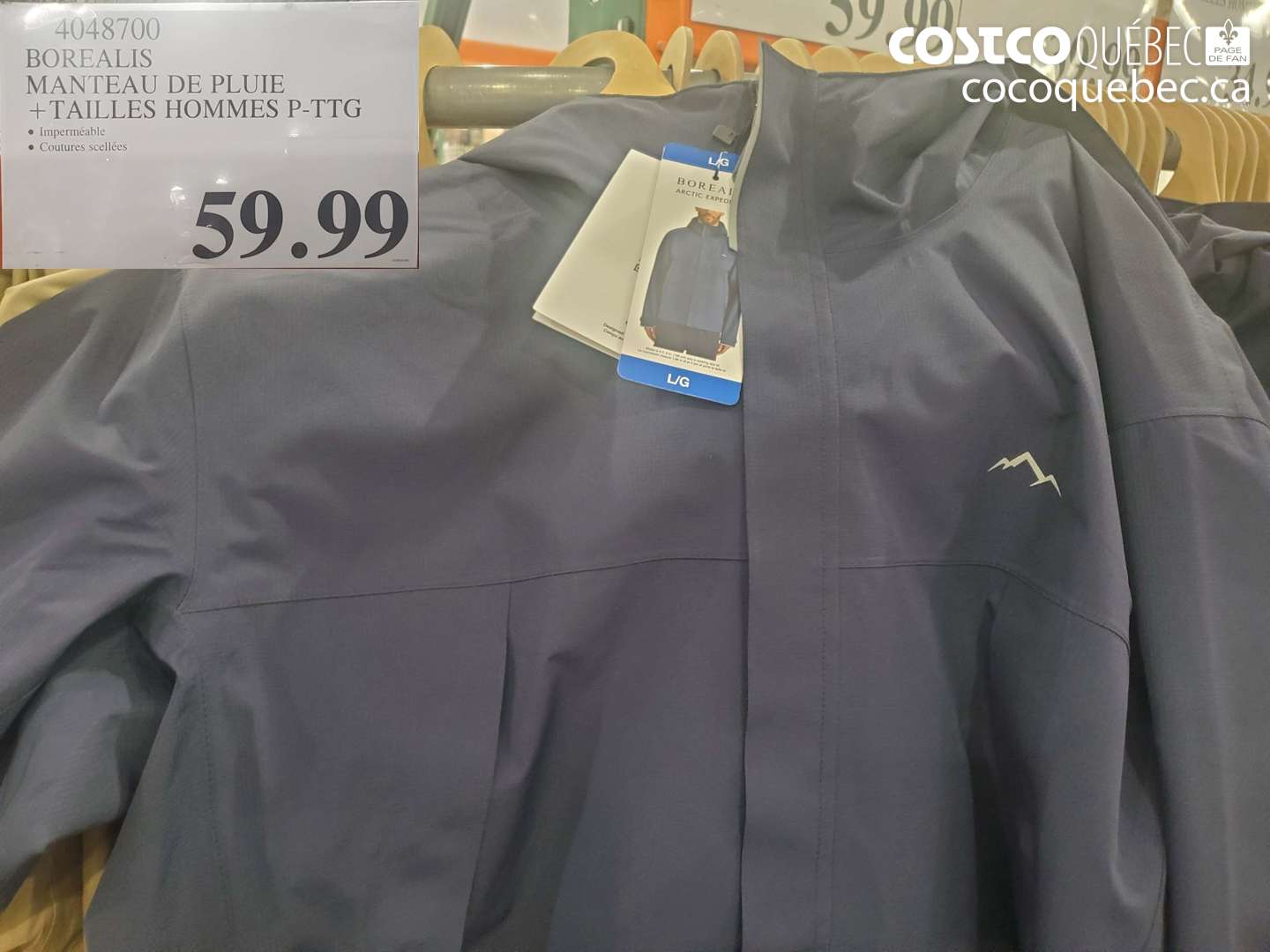 4048700 BOREALIS MANTEAU DE PLUIE +TAILLES HOMMES P-TTG $59.99