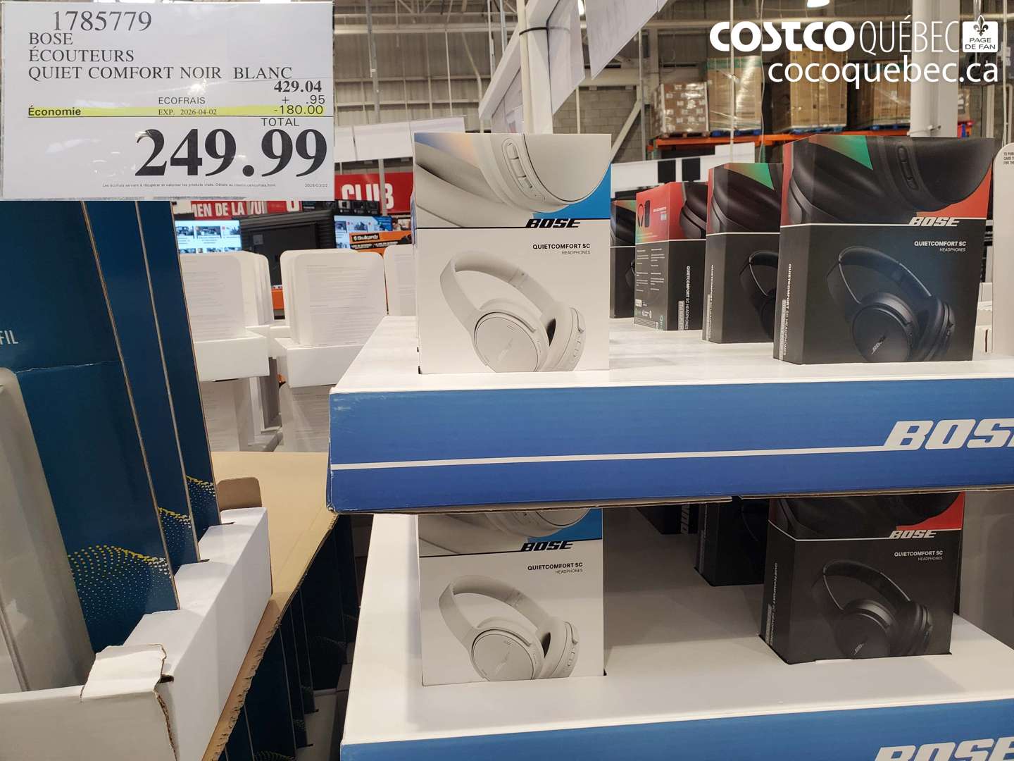 1785779 BOSE ÉCOUTEURS QUIET COMFORT NOIR BLANC ($180.00 INSTANT SAVINGS EXPIRES ON 2026-04-02) $249.99