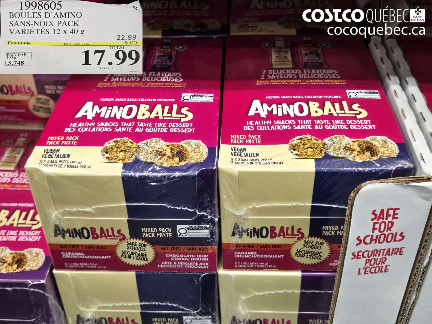 1998605 BOULES D'AMINO SANS-NOIX PACK VARIÉTÉS 12 X 40 G ($5.00 INSTANT SAVINGS EXPIRES ON 2026-03-22) $17.99