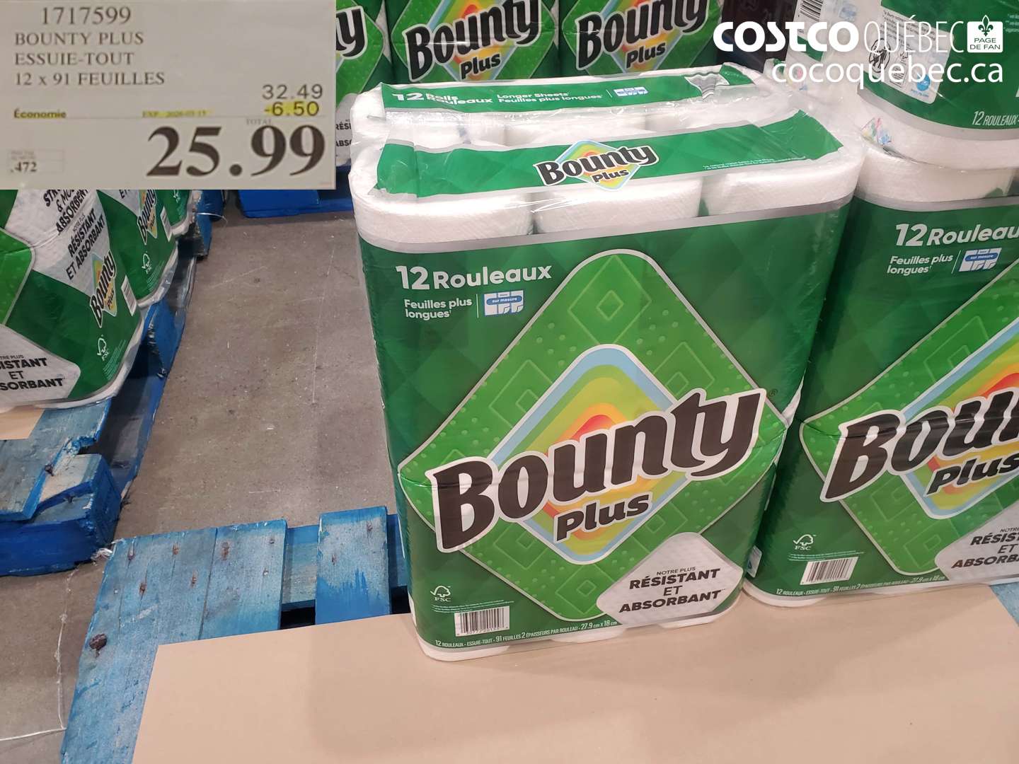 1717599 BOUNTY PLUS ESSUIE-TOUT 12 X 91 FEUILLES ($6.50 INSTANT SAVINGS) $25.99