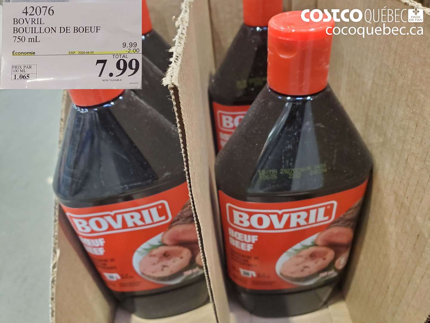 42076 BOVRIL BOUILLON DE BOEUF 750 ML ($2.00 INSTANT SAVINGS EXPIRES ON 2026-04-05) $7.99