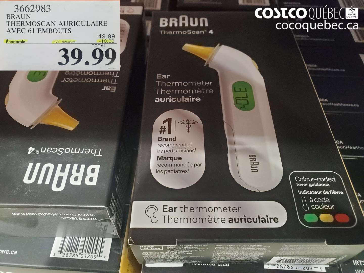 3662983 BRAUN THERMOSCAN AURICULAIRE AVEC 61 EMBOUTS ($10.00 INSTANT SAVINGS EXPIRES ON 2026-03-22) $39.99