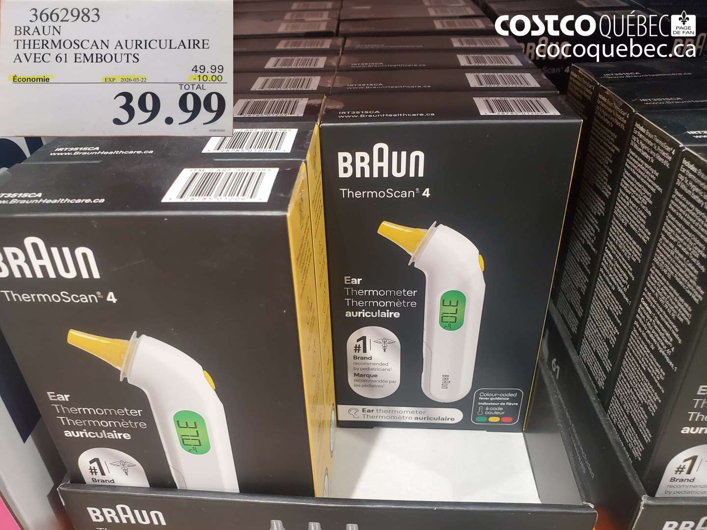 3662983 BRAUN THERMOSCAN AURICULAIRE AVEC 61 EMBOUTS ($10.00 INSTANT SAVINGS EXPIRES ON 2026-03-22) $39.99