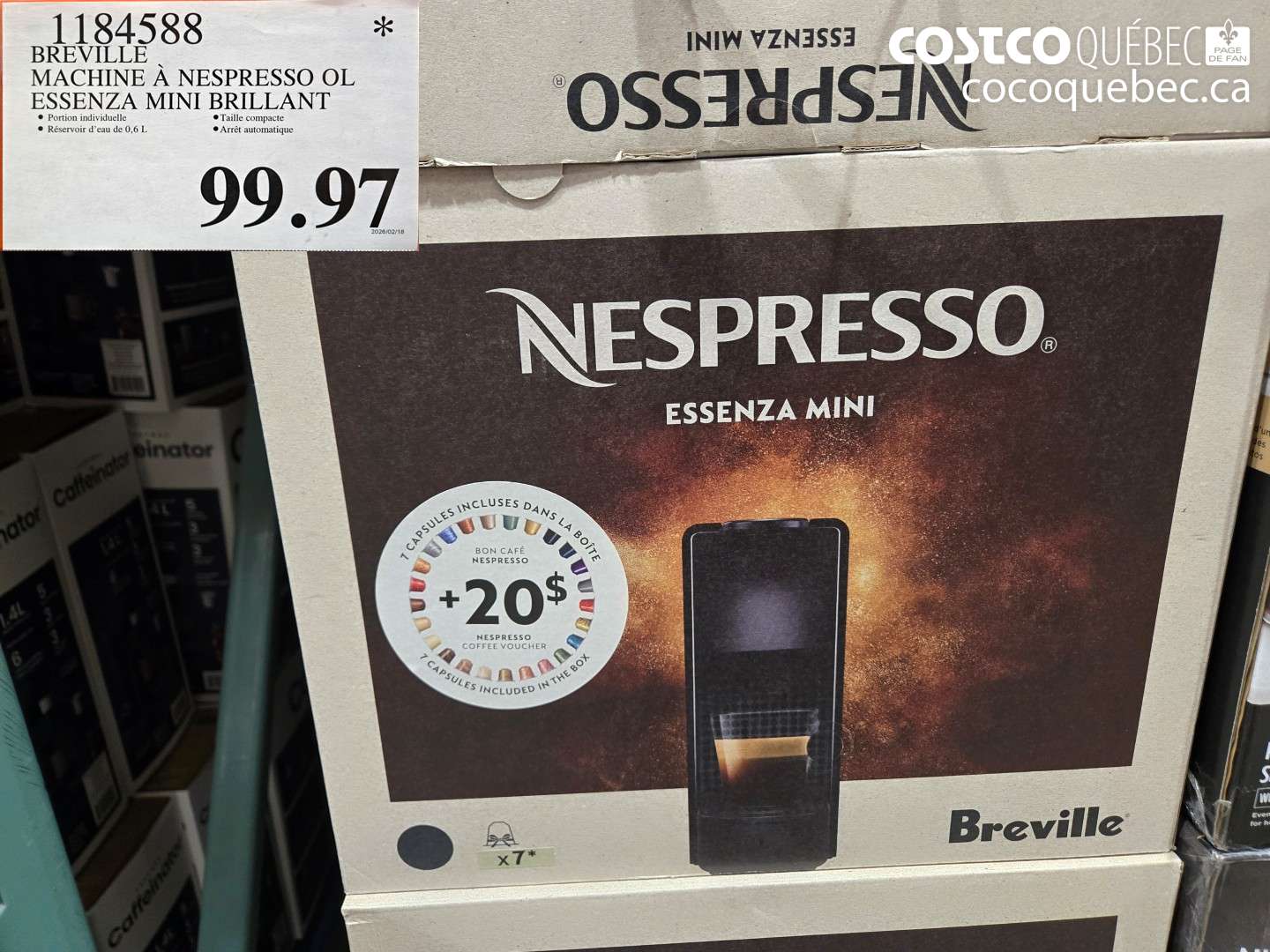 1184588 BREVILLE MACHINE À NESPRESSO OL ESSENZA MINI BRILLANT $99.97