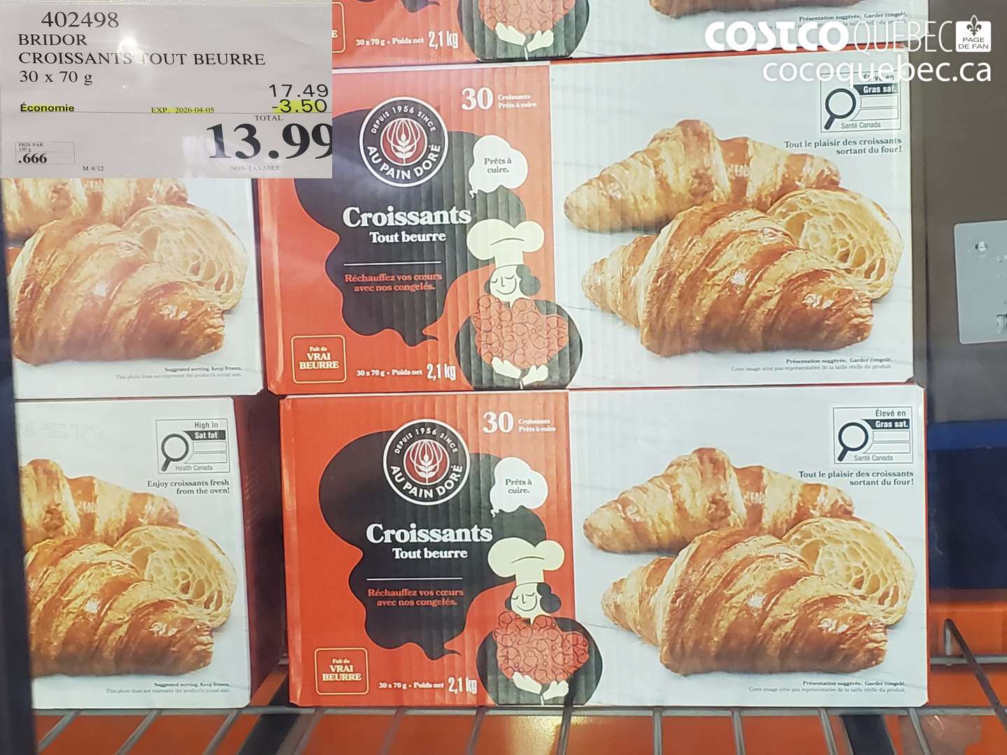 402498 BRIDOR CROISSANTS TOUT BEURRE 30 X 70 G ($3.50 INSTANT SAVINGS EXPIRES ON 2026-04-05) $13.99