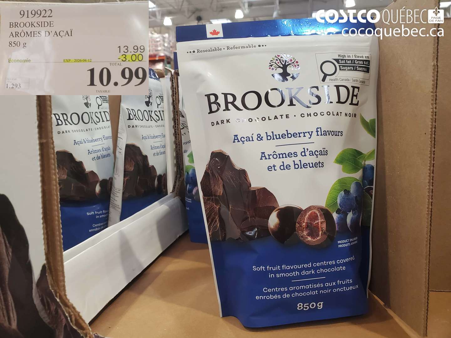 919922 BROOKSIDE ARÔMES D'ACAI 850 G ($3.00 INSTANT SAVINGS EXPIRES ON 2026-04-12) $10.99
