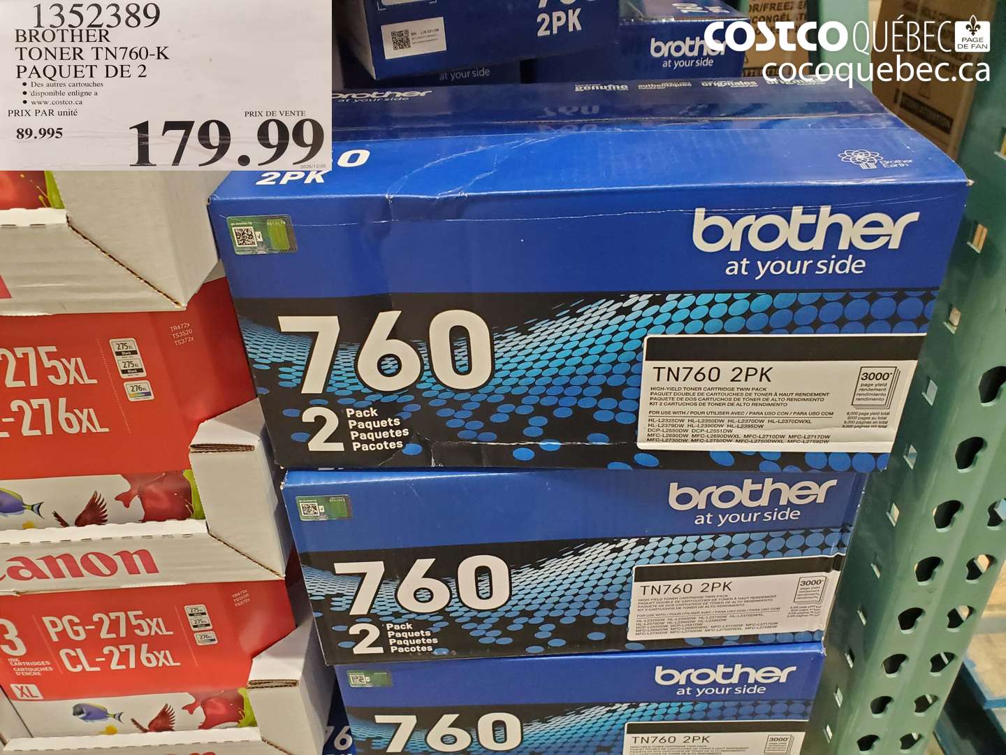 1352389 BROTHER TONER TN760-K PAQUET DE 2 $179.99